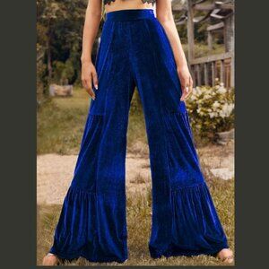Royal Blue Velvet Wide-Leg Palazzo Pants